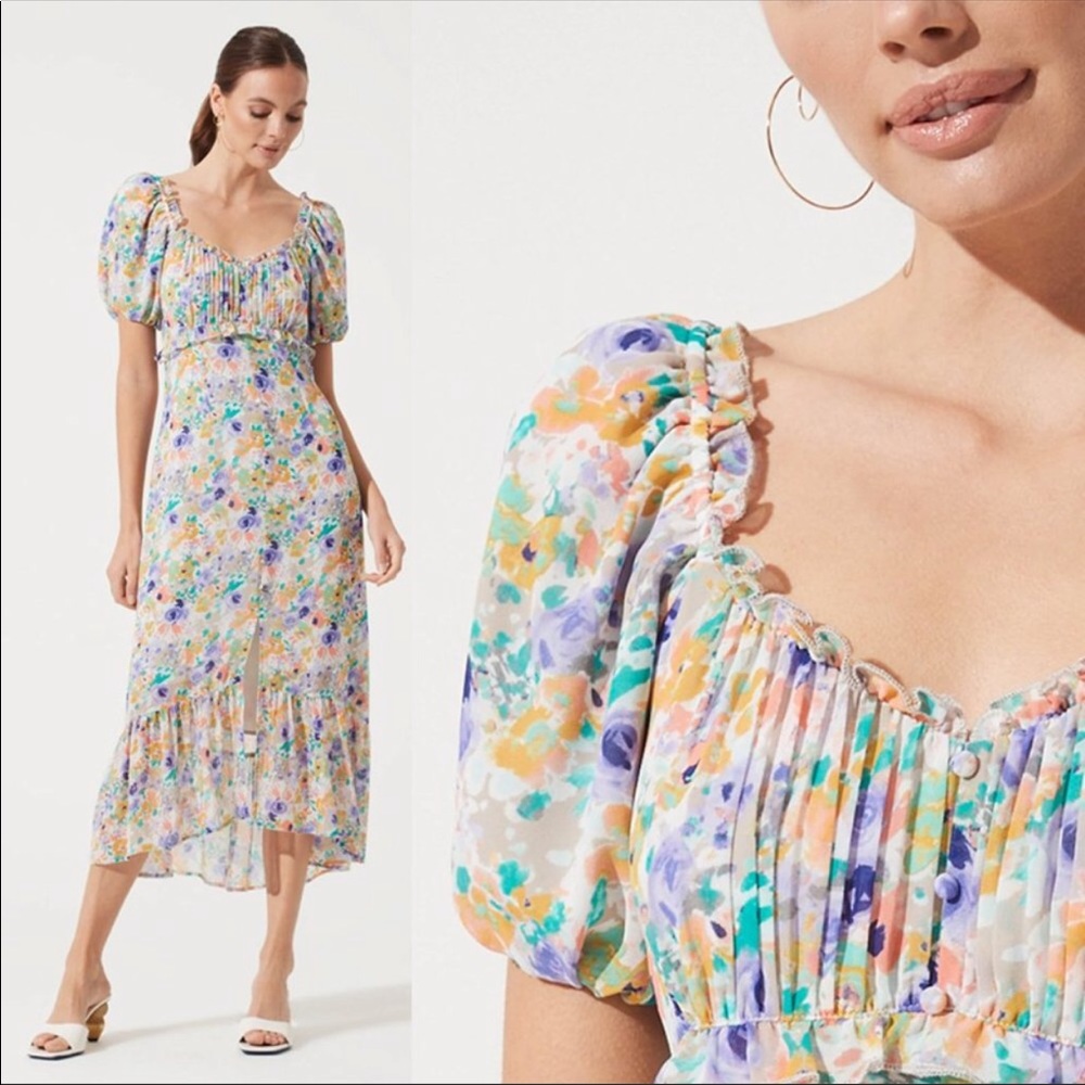 Astr The Label Balloon Sleeve Sweetheart Floral Maxi Dress